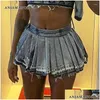 Skirts Anjamanor Blue Denim Een lijn geplooid voor vrouw Y2K Style Streetwear Summer High Taille Micro Mini Jean Rok D66-DE26 Drop Deliv Dhetc