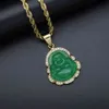 Green Chanellst Mishap Jade Jewelry Laughing Buddha Pendant Chain Necklace for Women Stainless Steel 18k Gold Plated Amulet Accessories Mothers Day Gift Luxury 359