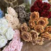 Kwiaty dekoracyjne sztuczny jedwabny kwiat na ślub Rose Rose Dusty różowy róż nago lekka kawa Kwiata dekoracja dekoracja jesień