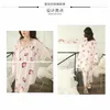 Home Clothing Pajamas 3pcs Suit Autumn Print Milk Silk Robe Camisole Pants Sleepwear Set