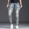 Jeans maschile jeans denim slim marchio design motocicletta per pantaloni personalizzati con cerniera personalizzata artigianato pantaloni hip hop adolescente