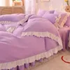 Sängkläder set tjej hjärta säng kjol fyrdel koreansk prinsessa stil tjock slipning täcke täcker tredelar