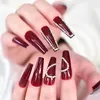 False Nails IMABC Press On Fake With Stones Extra Long Size Wine Red Shiny Ballet Come An Accessories Package