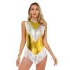 Body de gymnastique rythmique pour femmes avec des glands paillettes scintillantes à franges latin latin ballerine jazz danse costume de danse