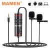 Microfoons Mamen Double Head Lavalier Rapel Microfoon 3,5 mm Audio -opname Microfone voor iPhone Android Smartphone SLR -camera Video Mic
