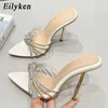 Dress Shoes Eilyken Sexy High Heels Womens Summer Fashion CRYSTAL Narrow Band Dotted Toe Slide Stripping Dance Party Sandals Mule H240409 OTXG