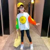 2022 Winter Spring Kids Sports Girls Tracksuit Letter leende långärmad t shirt hoodie + leggins tonåring 4 6 8 10 12 11 år