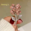 Brooches Shining U Pink Zircon Gems Floral Brooch For Women Fashion Accessory Gift