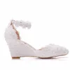 Sandaler Crystal Queen Wedges Heel Woman Wedding Shoes Bride White Soe Up Sweet Bridesmaid Bridal Pumps Platform H240409