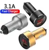 Hoge snelheid 31A Dual USB -poorten Type C PD Chargers Metal Alloy LED Display Car Charger voor Xiaomi Huawei IP 12 13 Samsung Tablet PC9594290