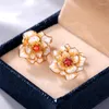 Hoopörhängen Huitan Creative Emamel Flower With Sparkling CZ Romantic Women's For Party Fancy Girl Gift Statement Smycken