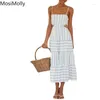 Sukienki swobodne Mosimolly Summer Sundress Women Striped Midi Sukienka Boho Beach Sexy Back Hollow Out