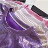 S5XL Womens Sparkly Shiny Metallic Holographic Round Neck Short Sleeve Casual Loose Top Festival Party Tee Shirt Female Clothes 240409