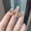 Stud Earrings Luxury Female Crystal Zircon Heart Gold Color Shining Pink Love For Women Girl Temperament Jewelry