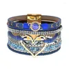 Charm Bracelets Wellmore Metal Heart Leder für Frauen Mode Bohemian Wrap Armband Armreifen Schmuck