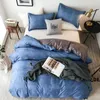 Bettwäschessätze Baumwollwäsche Abdeckung Set Feste Farben Bettelsäure einfache Quilt Bettlaken mit Kissenbezügen 3 Teile