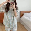 Vêtements à domicile Alien Kitty confortable Summer Minimaliste Minimaliste Soft Femmes Pyjama Pyjama Sleepwear 2024 Femme décontractée Coton en vrac Two Piece