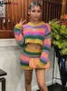 Vestidos de trabalho Weird Puss Fall Knit Mulheres de 2 peças set tracksuit casual suéter colorido de manga longa tops de colheita mini saias combinando streetwear