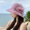 Vintage Elegante Blume Organza Sonne Hats Ladies Hochzeitsfeier Floppy Church Hut für Frauen Sommer Antiuv Travel Beach Caps240409