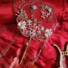 Janevini Vintage Red Wedding Fan для невесты хрустальной жемчужины