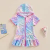 Girl Dresses Kids Toddler Girls Swim Cover Up Dress Short Sleeve Zip Towel Terry Swimsuit Wraps Bathrobe Pool Beach Robe