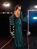Casual Dresses Missord Elegant Green Sequin Prom Women V Neck Flare Sleeve Open Back Bodycon Wedding Party Dress Long Evening Gown