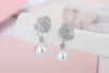 Orecchini per borchie coreana Rose Pearl Long Cioncant Silver Plorato Shiny Fiori CZ Eleganti Girls Leisure Party Gioielli