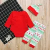 Kledingsets Kinderkleding 1e Kerstmis Bodysuit Pant Hat 3pcs Set Herfst Lange Mouw Baby Jumpsuit Playsuit Red Party Romper A654