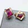 Boucles d'oreilles 585 Gold Purple plaqué 14K Rose Rose Inlaid géométrique Ruby Crystal Fashion Fome Fomen Light Luxury Wedding Jewelry