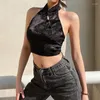 Frauen Tanks Cibbar Chinese Vintage Crop Top Elegant Jacquard Verband backloser Halfter Tanktops Frauen sexy gotische schwarze Weste Sommer Y2K