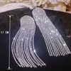 Dange oorbellen luxe glans Volledige strass lange tasseldruppel voor vrouwen oversized Crystal Fashion Wedding Party sieraden