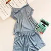 Heimkleidung Sommer sexy Nachtwäsche Feste Farbe Imitation Seidenkleid V-Ausschnitt Camis Shorts 2 Stück Sets Frauen Pyjamas Set bequem