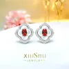 Stud Earrings Flower Clover Set In Pure Silver With Artificial Colorful Treasures Light Luxury Versatile Wedding Jewelry