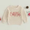 Ewodos Pasgeboren babymeisjes Kerst gebreide trui ronde nek beige lange mouw brief print pullover gebreide baby's trui
