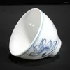 Copas pires jingdezhen pintado à mão Kungfu Cup de cerâmica azul e branco Mestre envidraçado Conjunto de chá artesanal Pu'er