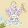 Mababy 0-18m Infante Pasqua Bambini da bambina neonati set di maniche corta Rompeggiatori di ricamo da ricamo da ricamo da ricamo da ricamo da ricamo da ricamo da ricamo da coniglio Outfit a fascia d05