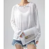 Korean version of ins versatile long sleeved white t-shirt for women loose and transparent thin spring ice silk pullover sun protection cover up top