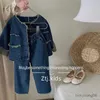 Set di abbigliamento abito coreano per ragazze set di abiti primaverili da 1 a 8 anni giacca di jeans+pantaloni larghi larghi per leisure autunno a due pezzi set