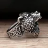 Retro Bear Warrior Viking Yüzükler Erkekler İçin Gümüş Renk 14K Altın Nordic Viking Ring Punk Biker Mücevher Boyutu 7-15