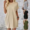 Casual Dresses Women Dress Summer Women's Mini med sidfickor Dolman ärmar Mjuk andas över knälängd fast färgdam