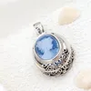 Authentic 925 Sterling Silver Pendant Lady Cameo Retro Style Silver Inlaid Blue Agate Pendant Concise Trendy Jewelry Gift