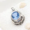 Autentisk 925 Sterling Silver Pendant Lady Cameo Retro Style Silver Inlaid Blue Agate Pendant CONCISE TRENDY JEYCHE