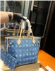 Runway Look Designer Bag Tote M40995 Blue Denim Jacquard Shopping Package Clutch Handväska NF stor kapacitet Tote Wallet Purse