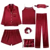 Home Vêtements Lingerie pour femmes vêtements 7 pièces de couleur de couleur solide ensembles vêtements de sommeil en satin dames pyjamas ensemble pijamas costume loungewear.4 couleurs