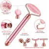 Masseur de visage 5-en-1 24 km de beauté en or masseur de visage électrique vibrant rose quartz 3d roller visage soulevant le corps facial gua sha jade rouleau 240409