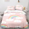 Regenboog dekbedovertrek set kleurrijke regenboog witte wolken patroon schattig kawaii polyester dekbed deksel koning queen size voor meisjes
