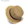 Brede rand hoeden emmer hoeden 2018 Hot Sale+Flat Top Straw Hat Summer Spring Dames trip petten Leisure Belt Beach Zon Hoeden Raffia Fringe Straw Capeau Y240409