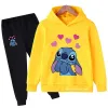 Mädchen Stitch Hoodie Set Kids Long Sleeves Outfits 3-14 Jahre Kindersets Baby Boys Freizeit-Tracksuit Hoodie + Hosen Sets