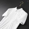 Men's Casual Shirts Minglu Cotton Rivet Luxury Short Sleeve Solid Color Summer Slim Fit Party White Black Male Dress