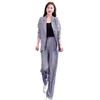 Women's Two Piece Pants 2 Pcs/Set Women Formal Coat Set Business Wide Leg High Waist Long Mesh Sleeve Spring Summer Suit OL Outfit